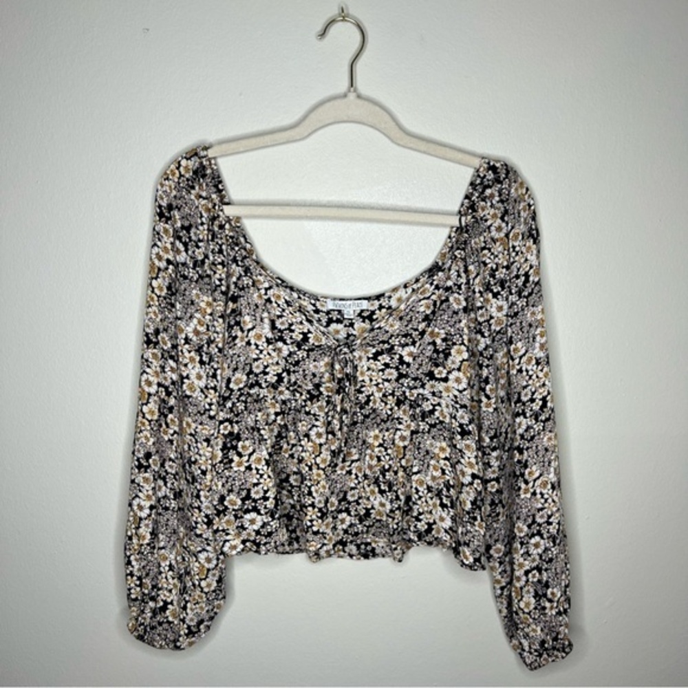 Patrons of Peace Womens Size XS‎ Floral Print Off The Shoulder Tie Front Blouse